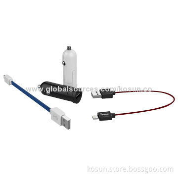 In-car Chargers for iPhone, iPod, iPad with MFI Cable, Various Colors Available